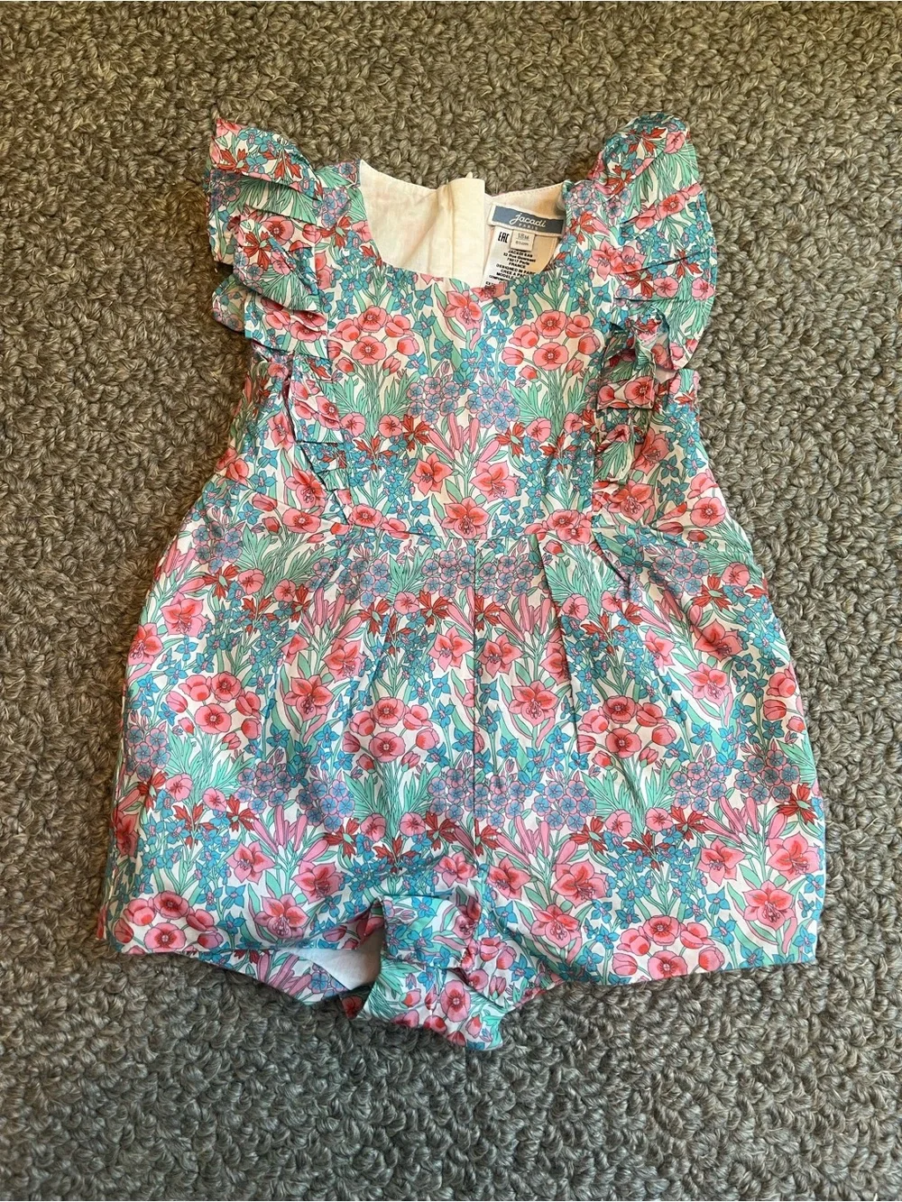 JACADI Floral Printed Romper - Pink & Green